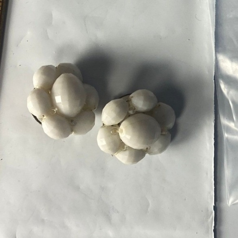 Lot of 2 Vintage White Flower Shaped Rhinestone Button Crafts Sewing